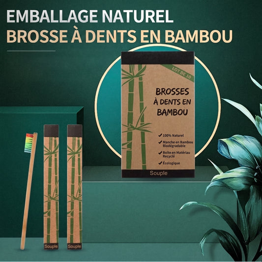 Lot de 10 Brosses à Dents en Bambou Naturel – Un Sourire Plus Sain, un Geste pour la Planète